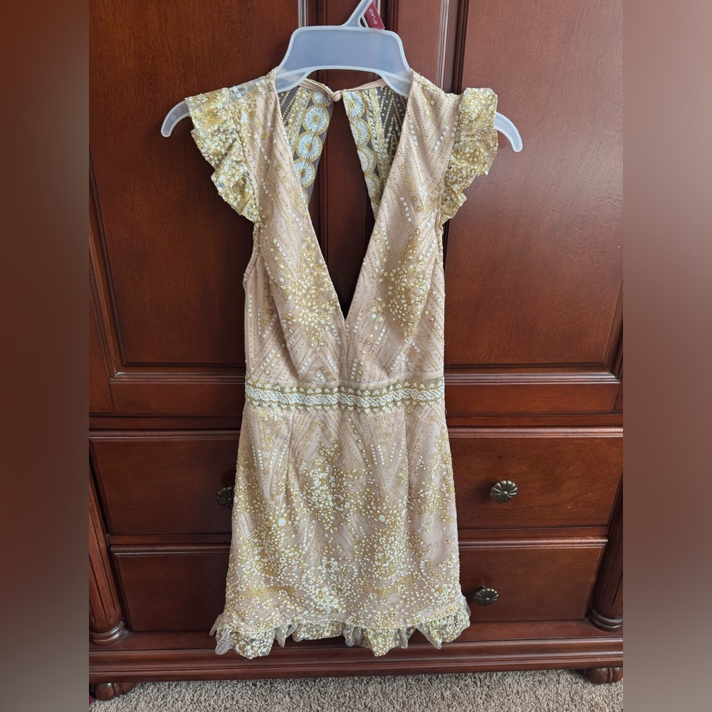 Hello Molly Gold Sequin V-Neck Dress